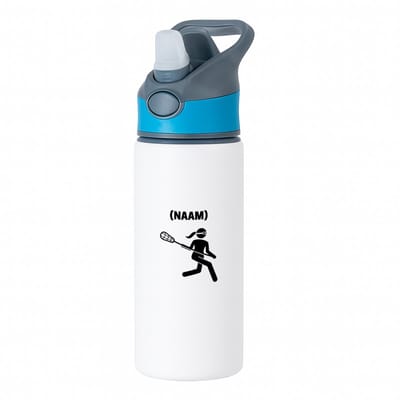 Hacebo® - Lacrosse met eigen naam waterfles met rietje blauw - Sport - Lacrosse - Sport - water fles - 650ML