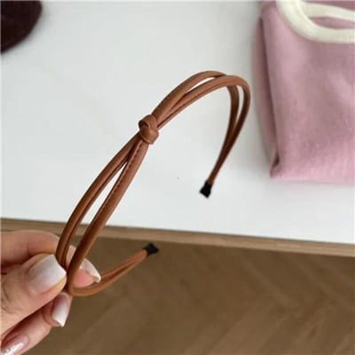Koreaanse vintage geknoopte dunne PU-leer effen kleur hoofdband eenvoudig temperament elegante haarband haarhoepel haaraccessoires koffie