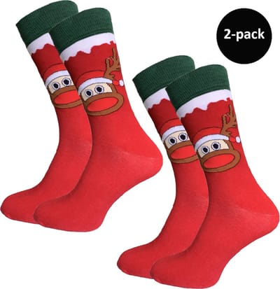 WeirdoSox kerstsokken - 2 paar - Rendier - Dames en Heren - Zonder voelbare teennaad - Maat 39-42