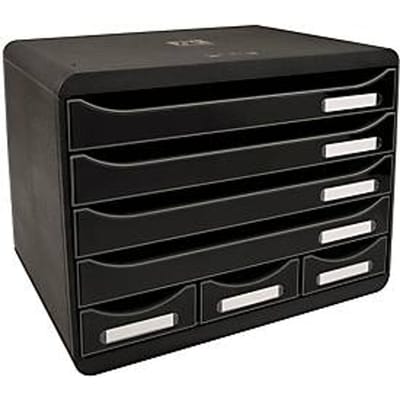 Exacompta STOREBOX zwart glanzend, 7 open laden A4+ in liggend formaat, 27 cm diep, stil, veiligheidsstop, 25 jaar