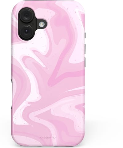Casetastic hoesje geschikt voor Apple iPhone 16 - MagSafe - Dubbellaagse bescherming - Zoet Roze Marmer - Fashion Case - Lichtroze Wit