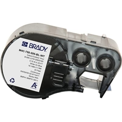 Brady M4C-750-595-BL-WT tape vinyl wit op blauw | 19,05 mm x 7,62 m (origineel)