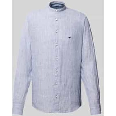 Fynch-Hatton Overhemd Fine Striped Linnen Stand-Up Collar Navy / male