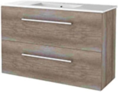 Basic-Line Start 39 Badkamermeubelset - Ondiep - 100 x 39 cm - Met Grepen - 2 Lades - Keramische Wastafel - 1 Kraangat - Scotch Oak