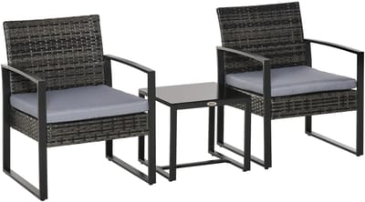 Balkonset 2 personen - Tuinset - Bistroset - Grijs - Weerbestendig - 3 delig - Tuintafel en 2 stoelen - 2 personen - Polyrotan