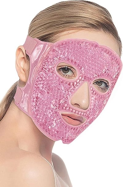 Koelmasker, oogmasker, verkoelend, gel gezichtsmasker, herbruikbaar gelparel-oogmasker voor gezwollen ogen, zakken en zakken (roze)