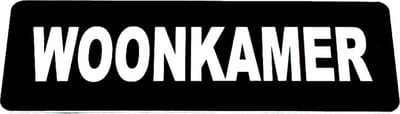 Deurbordje met tekst Woonkamer - 150 x 50 mm (incl. dubbelzijdige tape) - zwart / wit | Geborstelde RVS-look toplaag | Gratis Verzending