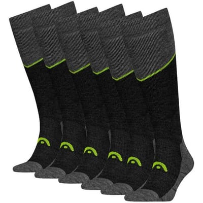 HEAD Skisokken Kneehigh - 6 paar skikousen - Grey Melange / Lime - Maat 35/38