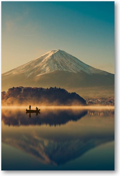 Mount Fuji bij Kawaguchimeer - Zonsopkomst - 60x90 Poster Staand - Minimalist - Landschap - Natuur