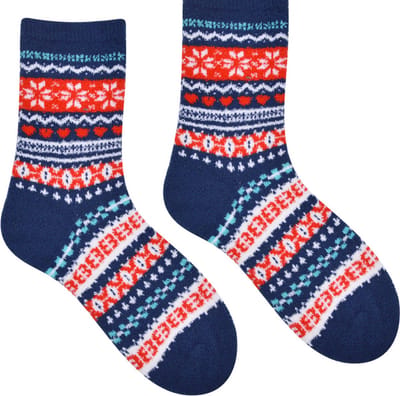Fluffy sokken dames - blauw - wit - print Hygge sokken - 35 - 40 - cadeau voor haar - geschenk vrouwen - Kerst cadeau - zacht