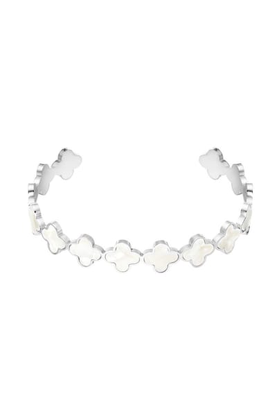 Armband klavertjes - Goud kleur/wit Stainless Steel - klavers - armband - RVS - stainless steel - roestvrij staal