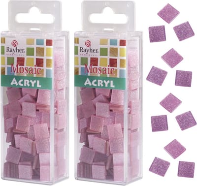 Rayher Mozaiek steentjes/tegeltjes - 410x stuks - roze - 1 x 1 cm - Mozaieken maken - Kunststof