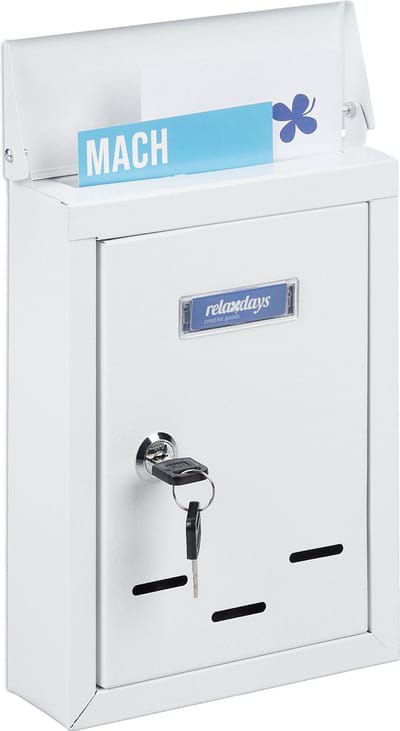 wandbrievenbus - met naambordje - metaal - slot - 2 sleutels - 26,5 x 19 x 6,5 cm - wit
