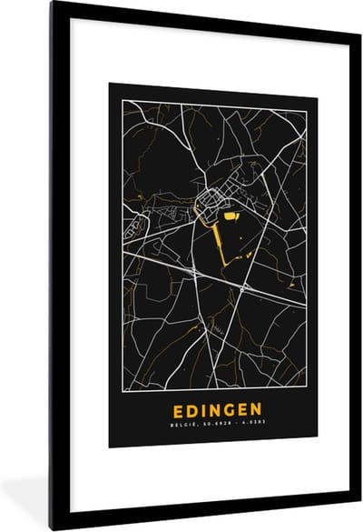 Fotolijst incl. Poster - Kaart - Edingen - Goud - Plattegrond - Stadskaart - 80x120 cm - Posterlijst