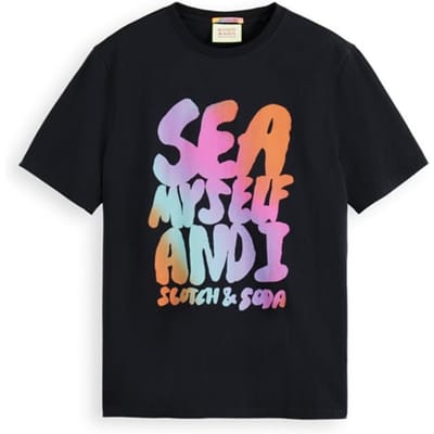 Scotch & Soda Front Artwork T-shirt Black Size: S | Printed T-Shirts Outlet | Heren | Zwart