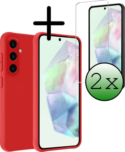 Hoesje Met 2x Screenprotector - Geschikt voor Samsung Galaxy A35 - Sterk & Shockproof - Back Cover - Siliconen Case - Telefoon Hoes - Rood