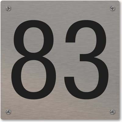 Huisnummerbord - huisnummer 83 - voordeur - 12 x 12 cm - rvs look - schroeven - naambordje nummerbord