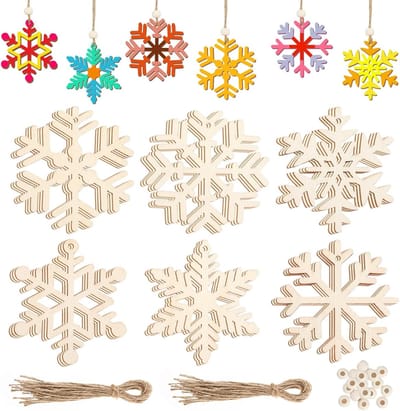 18 Stuks Houten Kersthangertjes, Sneeuwvlokken en Kerstboomdecoraties voor DIY Kerstversiering en Cadeau Hangers