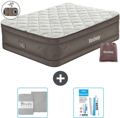 Bestway luchtbed - 2-Persoons - 152 x 203 x 51 cm - Bruin - Inclusief pomp - Hoeslaken en Reparatieset