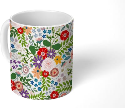 Mok - Koffiemok - Bladeren - Bloemen - Design - Mokken - 350 ML - Beker - Koffiemokken - Theemok