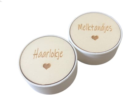 Set melktanden- en haarlokdoosje | hartje | tandendoosje | eerste haarlokje | bewaardoosjes set