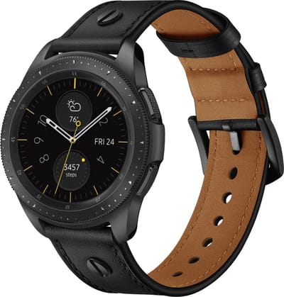 Strap-it 20mm Geschroefde leren band geschikt voor Samsung Galaxy Watch 7 / 6 / 5 / 4 / 3 (41mm)/ 42mm / Active / FE / Polar Ignite / Huawei Watch GT 3 42mm / 3 Pro 43mm / Amazfit - luxe leren bandje met gespsluiting (zwart)
