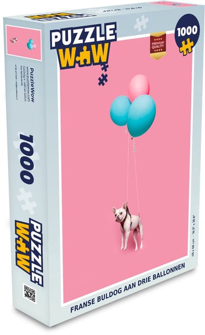 Puzzel Franse buldog aan drie ballonnen - Legpuzzel - Puzzel 1000 stukjes volwassenen