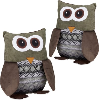 2 x deurstopper uil - deurstop dier - kinderen - van textiel - groot - zand