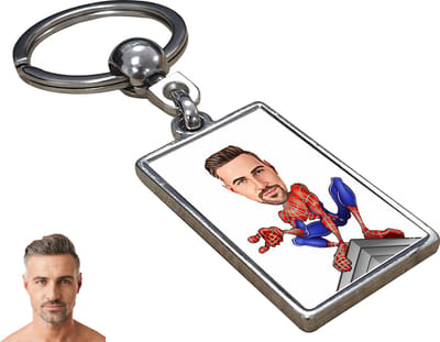 Spiderman Karikatuur Man - Gepersonaliseerde Karikatuur Sleutelhanger met Jouw Foto - Cadeau - Verjaardag - Kerst - Kado - Valentijn - Gepersonaliseerd Cadeau