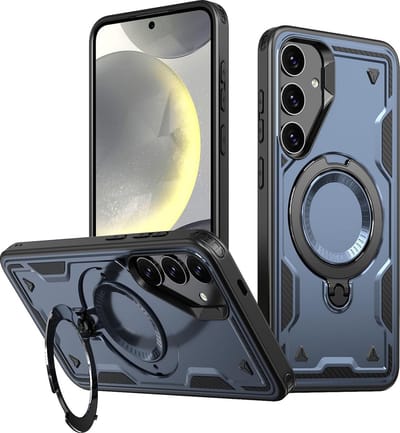 Magsafe Hoesje Geschikt voor Samsung Galaxy S25 Hoesje Navy - Armor Hoesje met Met Draaibare Ring Houder