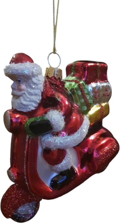 House of Seasons 2 STUKS Kersthanger Kerstman op Scooter rood, L10xB5xH10cm