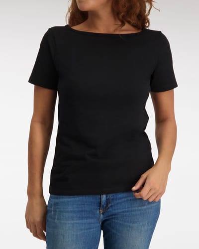 Claesen's® - Dames Loose Fit Boat Neck T shirt SS - Zwart - 100% Katoen