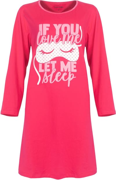 Temptation Dames Nachthemd - 100% Katoen -Lange Mouwen - Fuchsia Maat M