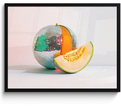 Fotolijst inclusief poster - Posterlijst 70x50 cm - Posters - Disco - Discobal - Meloen - Pastel - Foto in lijst - Keuken decoratie muur - Wanddecoratie accessoires - Muurdecoratie - Schilderijen
