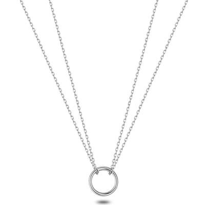 Twice As Nice Halsketting in edelstaal, dubbele ketting met open cirkel 40cm+5cm