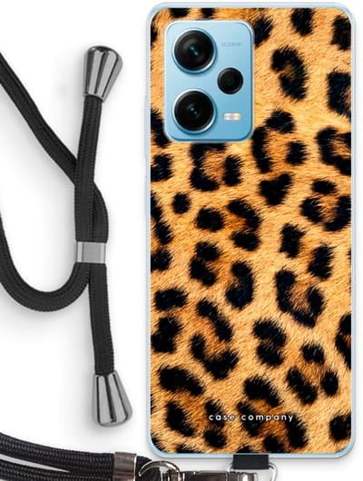 Case Company® - Hoesje met koord geschikt voor Xiaomi Redmi Note 12 Pro Plus hoesje met Koord - Luipaard - Telefoonhoesje met Zwart Koord - Bescherming aan alle Kanten en Over de Schermrand