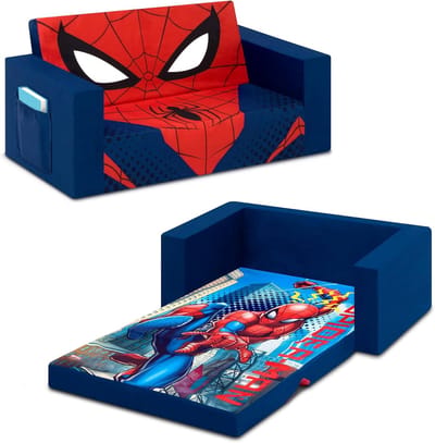 Kinder Slaapbank - Uitklapbare Bank - Spelen en Slapen - Met Afneembare Hoes - 76x40x38 cm - Rood Blauw