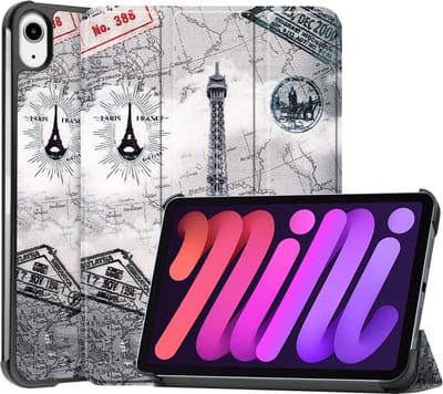 Tablethoes geschikt voor iPad Mini 7 (2024) / iPad Mini 6 (2021) Hoesje - Tri-Fold Book Case met Wake/Sleep - Eiffeltoren