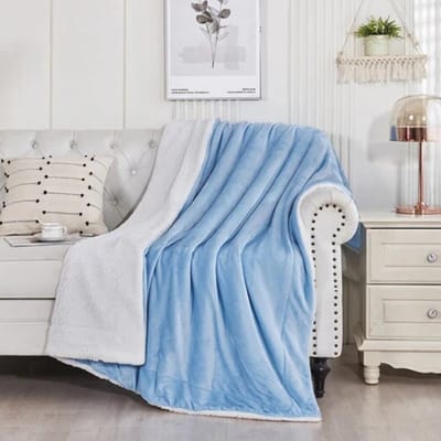 Livano Deken - Pluche - Wollen - Dekentje - Fleece - Plaid - Knuffeldeken - Bank Deken - 1 Persoons - Blauw