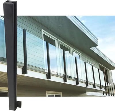 Glazen Balustrade Paal - Railing Paal Balkon Afscheiding - Terras Afscheiden - Zijmontage Ontwerp - 90cm Hoog - Zwart