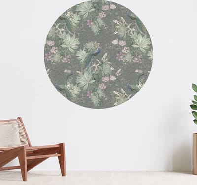 Muurcirkel zelfklevend behang - Vintage garden pauwen - donker groen - Wanddecoratie - 080cm behangcirkel - Ronde sticker voor aan de muur - Behangsticker verkrijgbaar in verschillende formaten