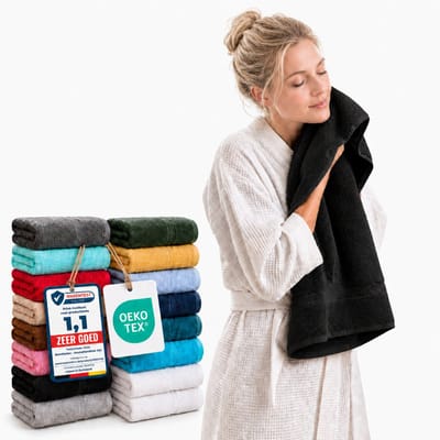 Komfortec 2x Handdoek 50x100 - 100% Katoen – Handdoekenset-Schwarz