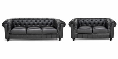 Chesterfield Banken Set - Leder - 2 & 3 Zits - Zwart - Design