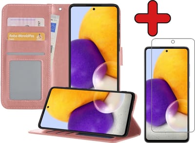 Hoesje - Met Screenprotector - Geschikt voor Samsung Galaxy A72 5G - Luxe Pasjeshouder - Flipcase - Bookcase Portemonee - Flip Case - Kunstleer Book Case - Book Cover - Walletcase - Portemonneehoes - Telefoonhoes - Rosé goud