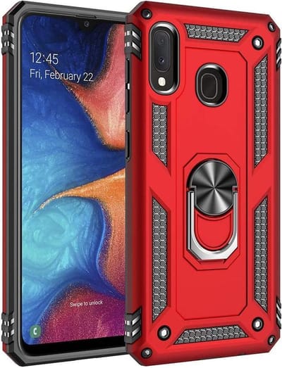 HB Hoesje Geschikt voor Samsung Galaxy A40 - Anti-Shock Hybrid Armor Back Cover - Hoes met Kickstand Ring - Rood