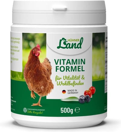 HÜHNER Land - Kippen Vitamine Formule voor kippen en kwartels (500g) | Ondersteunt het immuunsysteem | Verbetert de eiproductie en verenkwaliteit | Voor elk type pluimvee