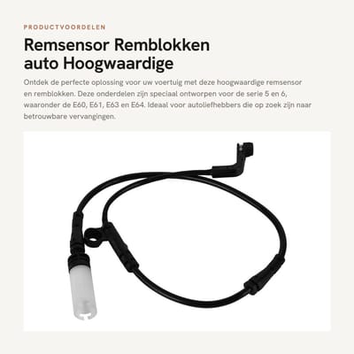 Dailygoods- Remsensor Hoogwaardige Vervanging - Remblokken - Compatibel met Serie 5/6 - Onderdeelnummer 34356764298/34356789492 - Voorrem - Kabelmateriaal - Slijtagesensor