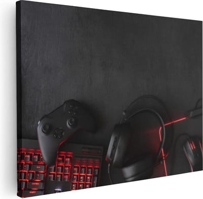 Artaza Canvas Schilderij Gamer Controller - 40x30 cm - Klein - Muurdecoratie Gaming - Wanddecoratie Mancave - Kamer Accessoires