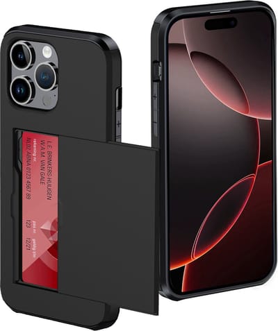 Hoes Geschikt voor iPhone 16 Pro Hoesje Pasjeshouder Hard Cover Shock Proof Hard Case Hoes Met Kaarthouder - Zwart
