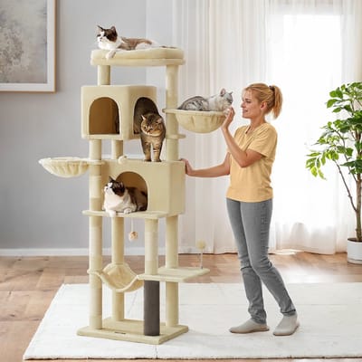 Krabpaal – 175 cm – Kattenboom – Meerdere Verdiepingen – 2 Grotten – Comfort